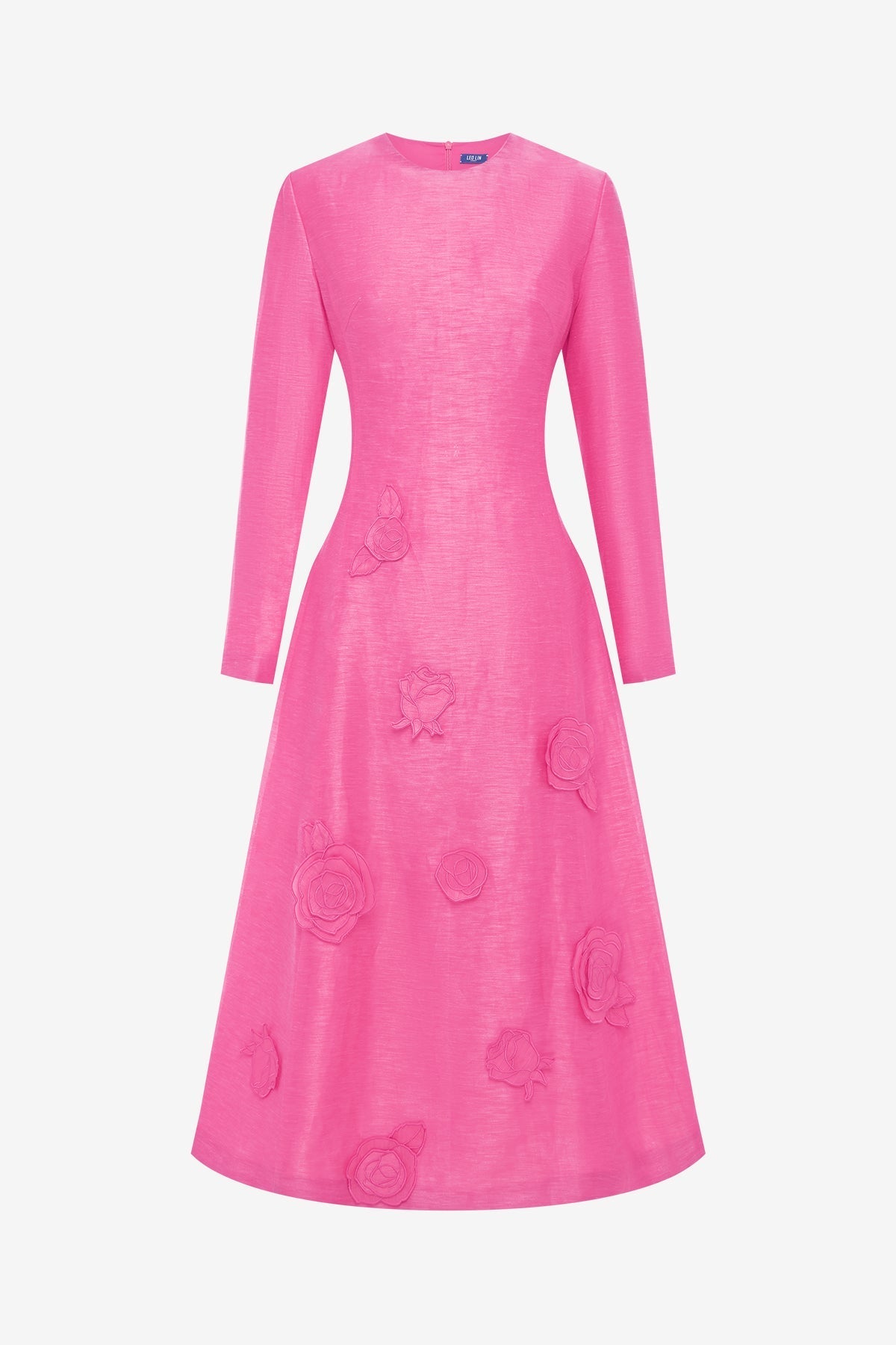 Amira Long Sleeve Petal Midi Dress - Fuchsia