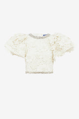 Lucia Embellished Lace Top - Snow