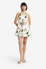 Suki Puff Mini Dress - Vine Print in Snow
