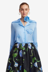 Kristina Appliqué Silk Blouse - Pastel Blue