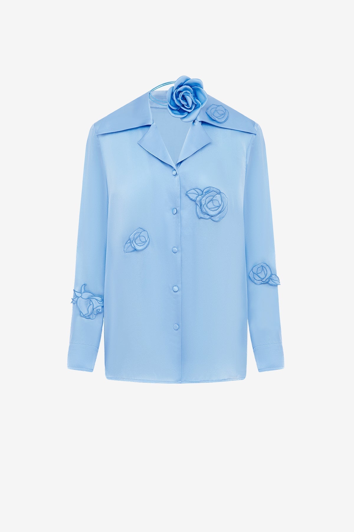 Kristina Appliqué Silk Blouse - Pastel Blue