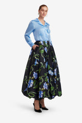 Kristina Appliqué Silk Blouse - Pastel Blue