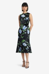 Olive Midi Dress - Vine Print in Ebony