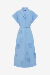 Aubrey Appliqué Shirt Midi Dress - Pastel Blue