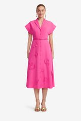 Aubrey Appliqué Shirt Midi Dress - Fuchsia