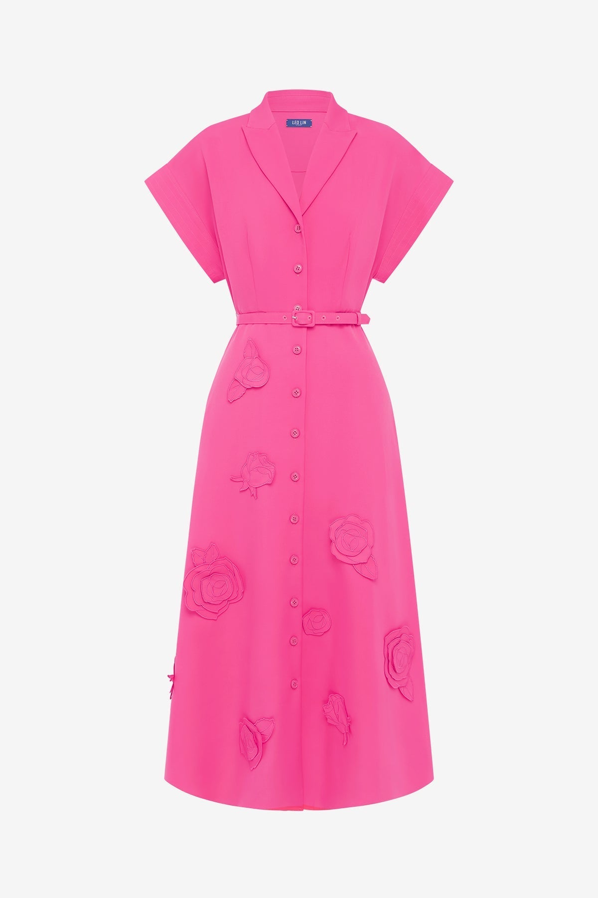 Aubrey Appliqué Shirt Midi Dress - Fuchsia