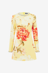 Aliza Embellished Long Sleeve Mini Dress - Peony Print in Yellow