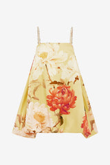 Patsy Embellished Puff Mini Dress - Peony Print in Yellow