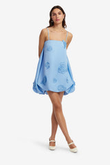 Patsy Appliqué Puff Mini Dress - Pastel Blue