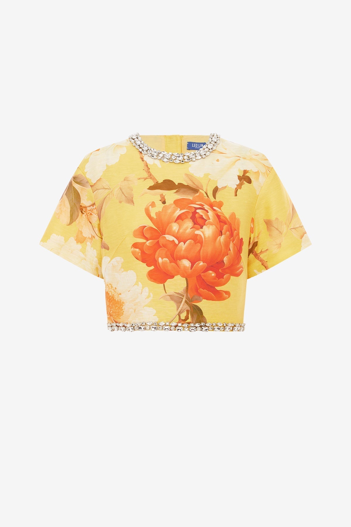 Indie Embellished Sleeve Top - Peony Print in Yellow