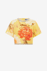 Indie Embellished Sleeve Top - Peony Print in Yellow
