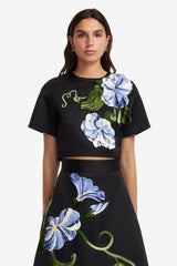 Indie Sleeve Top - Vine Print in Ebony
