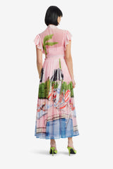 Grace Flutter Sleeve Midi Dress - Riviera Print