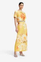 Indie Embellished Sleeve Top - Peony Print in Yellow