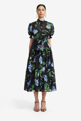 Ellie Bishop Sleeve Midi Dress - Vine Print in Ebony