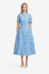 Caroline Lace Short Sleeves Midi Dress - Pastel Blue