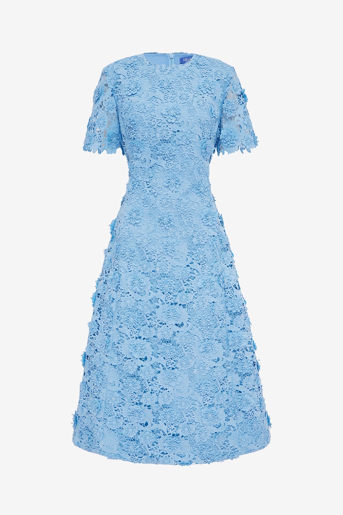 Caroline Lace Short Sleeves Midi Dress - Pastel Blue
