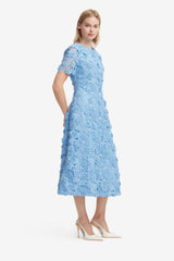 Caroline Lace Short Sleeves Midi Dress - Pastel Blue