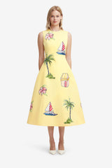 Cleo Embroidered Sleeveless Midi Dress - Havana Print