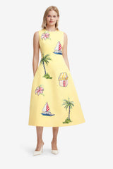 Cleo Embroidered Sleeveless Midi Dress - Havana Print