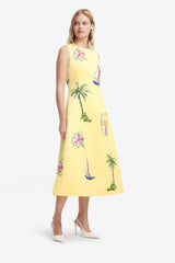Cleo Embroidered Sleeveless Midi Dress - Havana Print