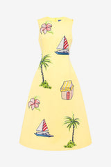 Cleo Embroidered Sleeveless Midi Dress - Havana Print