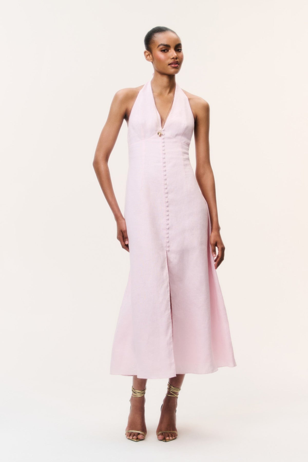 Lovis Linen Halter Maxi Dress - POTPOURRI PINK