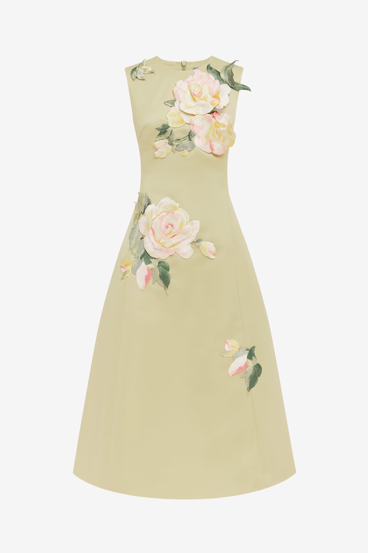 Cleo Embroidered Sleeveless Midi Dress - Pistachio Rose Print