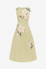Cleo Embroidered Sleeveless Midi Dress - Pistachio Rose Print