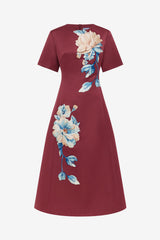 Caroline Embroidered Short Sleeve Midi Dress - Cosmos Print