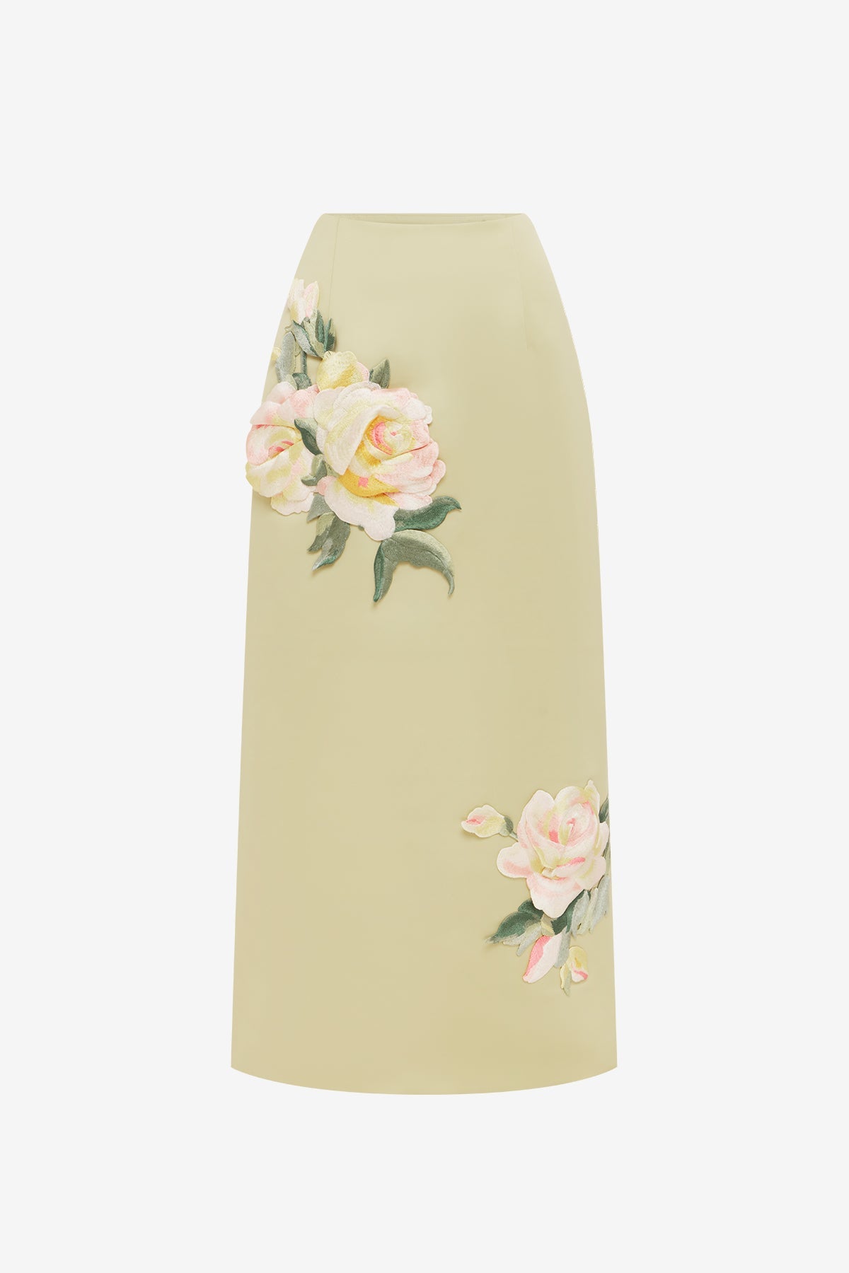 Quinn Embroidered Midi Skirt - Pistachio Rose Print