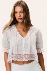 Maurelle Cotton Lace Blouse - EAU DE NIL