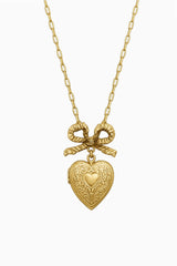 Miss Ellie Bow and Etched Heart Locket Necklace