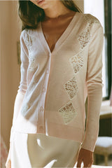 Ismeria Wool Argyle Lace Cardigan