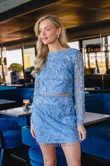 Elisa Top & Skirt Set in Steel Blue