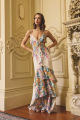 Clementina Ruffle Maxi Dress in Multi Floral