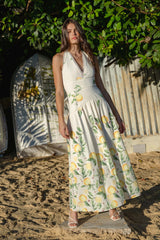 Hana Halter Gown in Lemon Print