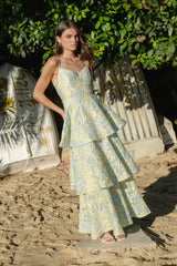 Penelope Tiered Gown in Yellow & Blue Floral