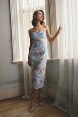 Priselle Strapless Midi Dress in Blue Floral
