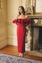 Lucetta Off Shoulder Gown in Red