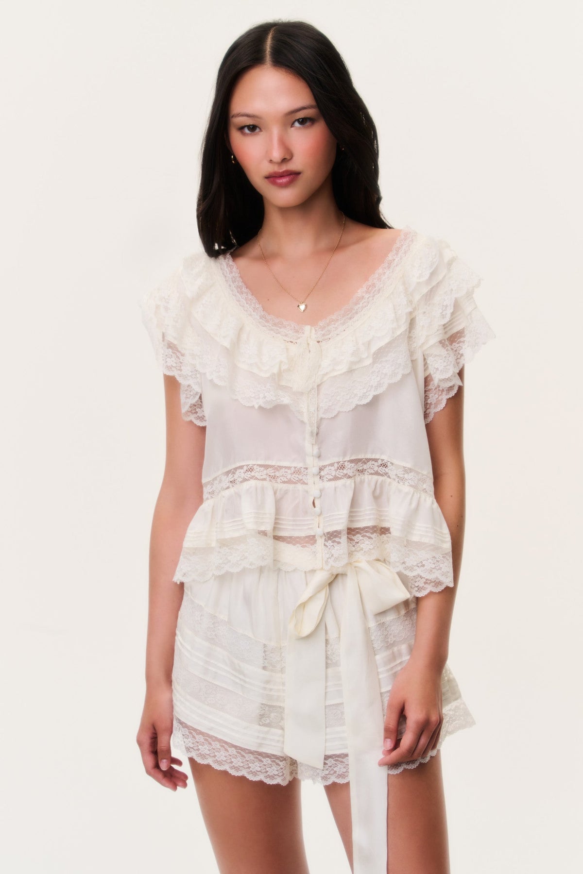 Persine Silk Ruffle Top