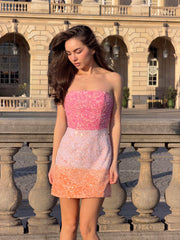 Lumira Sequin Lace Mini Dress in Pink Ombre