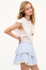 Blue Cotton Ruffle Mini Skirt