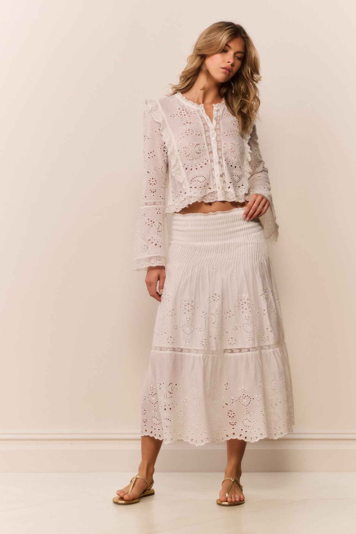 Mallow Cotton Bandana Eyelet Midi Skirt