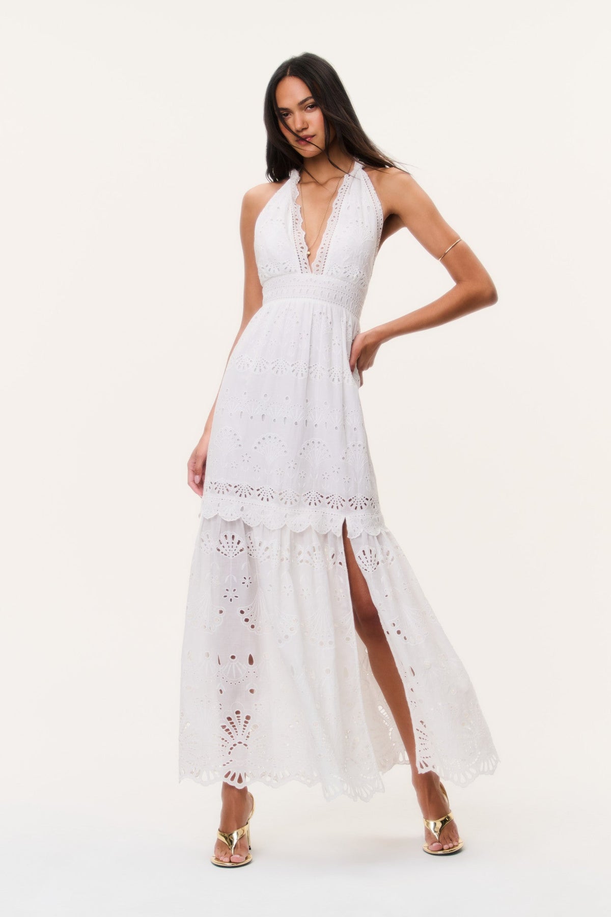 Trix Eyelet Halter Maxi Dress