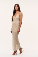 Vreya Metallic Crochet Maxi Dress