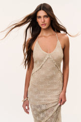 Vreya Metallic Crochet Maxi Dress