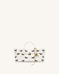 Maeve Satin Finish Embroidered Dachshund Metal Charm Tote Bag - White