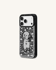 Pearl Artificial Crystal Puppy Phone Case - Black