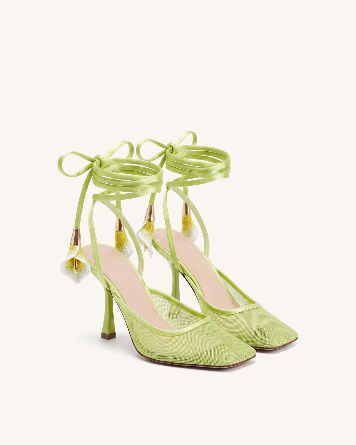 Astrid Calla Lily Lace-Up Mesh Pumps - Chartreuse
